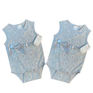 Baby Ganz Collection Two Silver Lace Bow Onesie 0 to 6 Months Twins Holiday